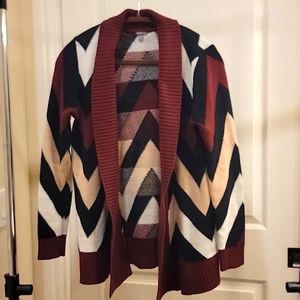 Charlotte Russe Burgundy Cream Black White Knit Chevron Cardigan Large L